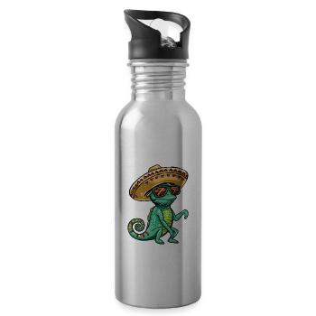 Caméléon Drôle Sombrero - Gourde avec paille intégrée - argent clair - Droite