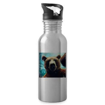 Bär Selfie im Unterwasserreich - Trinkflasche mit integriertem Trinkhalm - Lightsilver - Rechts