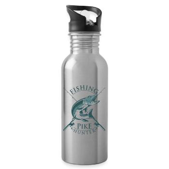 Brochet Pêcher Pike Hunter Fishing - Gourde avec paille intégrée - argent clair - Droite