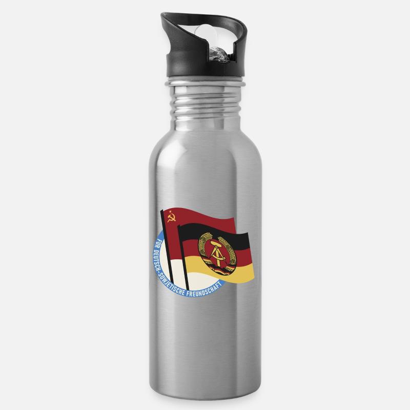 Für Deutsch Sowjetische Freundschaft Ossi DDR - Trinkflasche mit integriertem Trinkhalm - Lightsilver