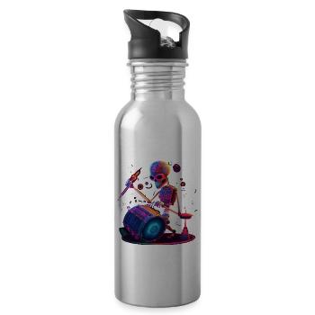 Skeleton Drummer Music Drums - Water bottle with straw - silver - Right