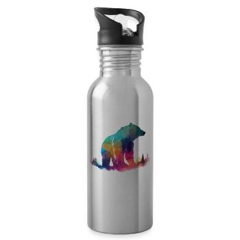 Bär in den Bergen bunt - Trinkflasche mit integriertem Trinkhalm - Lightsilver - Rechts