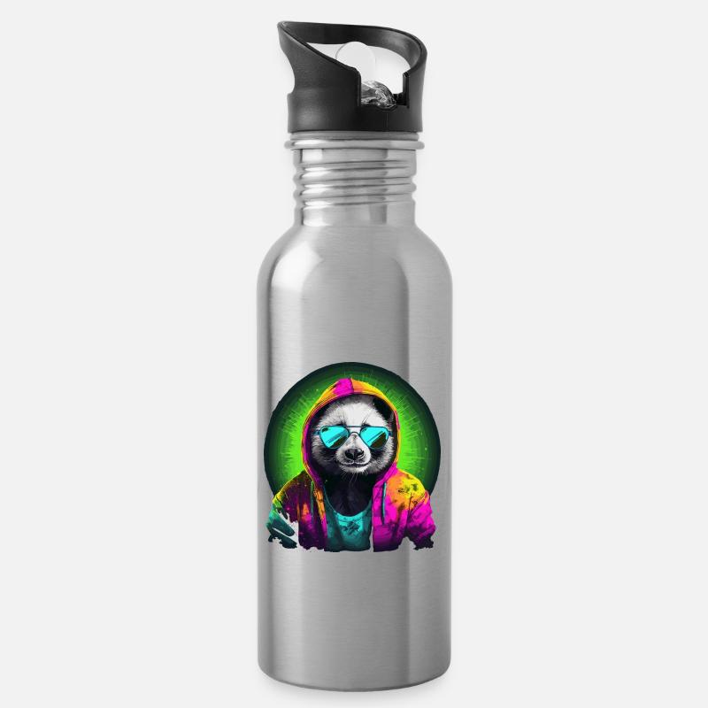 Pandabär Sonnenbrille Bambus Cooler Panda - Trinkflasche mit integriertem Trinkhalm - Lightsilver