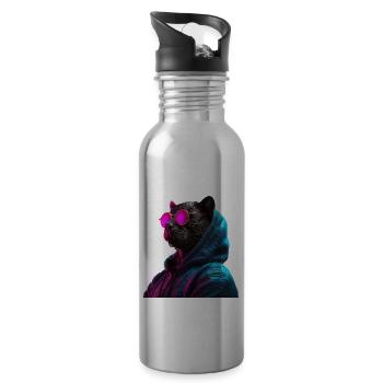 Schwarzer Panter mit Sonnenbrille Bunt Natur - Trinkflasche mit integriertem Trinkhalm - Lightsilver - Rechts