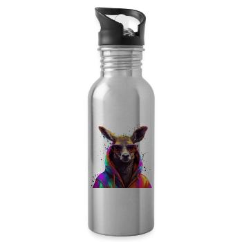 Cerf avec lunettes de soleil Coloré Cool Deer Forest Animal - Gourde avec paille intégrée - argent clair - Droite