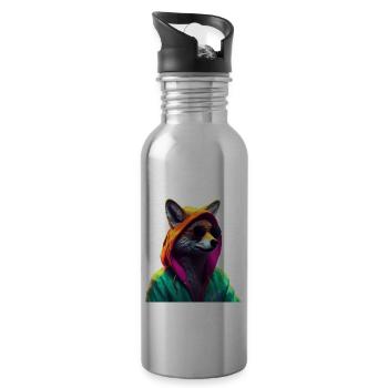 Renard avec lunettes de soleil Renard coloré Cool Animal de la forêt - Gourde avec paille intégrée - argent clair - Droite