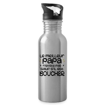 Le Meilleur Papa Nexiste Pas Sauf S'il Est Boucher - Gourde avec paille intégrée - argent clair - Droite