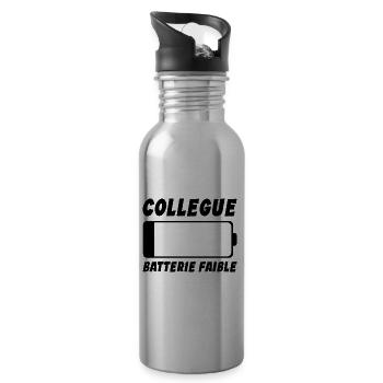 Collègue Fatigué Cadeau Humour Batterie Faible - Gourde avec paille intégrée - argent clair - Droite