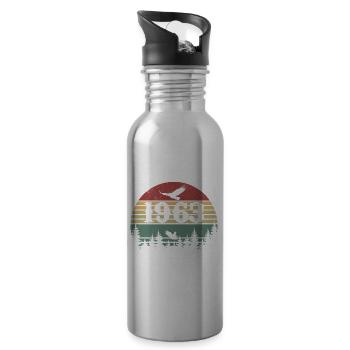 1963 Vintage 1963 Retro 1963 Birthday Gift - Water bottle with straw - silver - Right