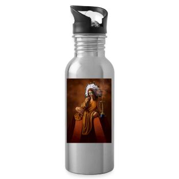 Female Indian Shaman with Headdress - Water bottle with straw - silver - Right