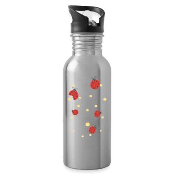 Ladybug lucky charm with flowers gift - Water bottle with straw - silver - Right