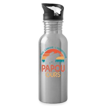 papou ours Cadeau Tshirt papa ours grand père papy - Gourde avec paille intégrée - argent clair - Droite