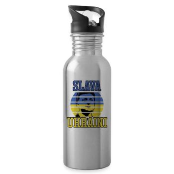 Slava Ukraini Zelensky Sunset - Water bottle with straw - silver - Right