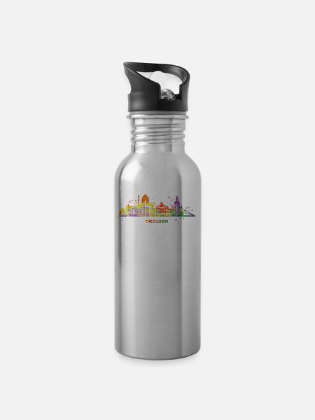 Dresdener Zwinger Skyline Bunt Stadtbild Dresden - Trinkflasche mit integriertem Trinkhalm - Lightsilver