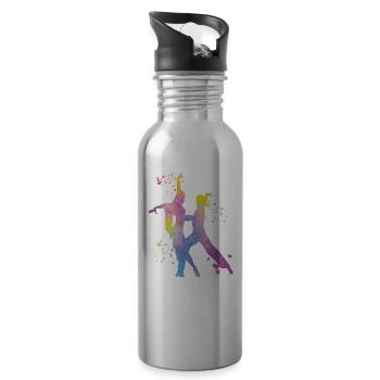 Latin Dancing Couple Aquarell Tänzerin - Trinkflasche mit integriertem Trinkhalm - Lightsilver - Rechts