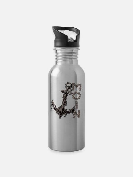 Moin Anker Ostfriesland Ostfriese - Trinkflasche mit integriertem Trinkhalm - Lightsilver
