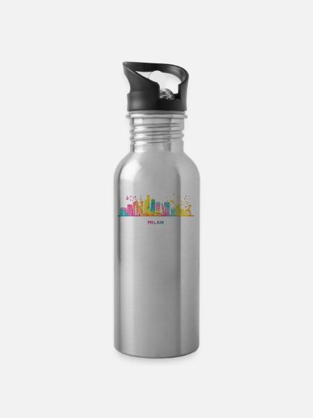 Mailänder Skyline Stadtbild Mailand - Trinkflasche mit integriertem Trinkhalm - Lightsilver