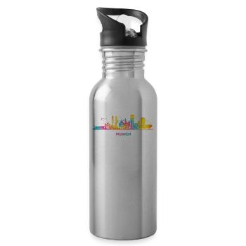 Münchener Skyline Bunt Stadtbild München - Trinkflasche mit integriertem Trinkhalm - Lightsilver - Rechts