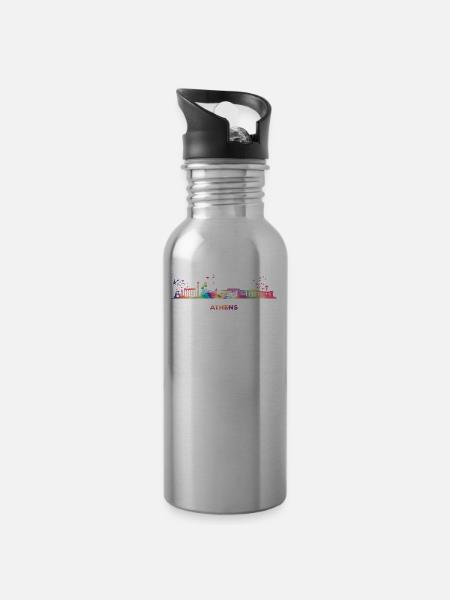 Athener Skyline Athens - Trinkflasche mit integriertem Trinkhalm - Lightsilver