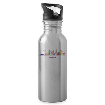 Münchener Skyline Bunt Stadtbild München - Trinkflasche mit integriertem Trinkhalm - Lightsilver - Rechts