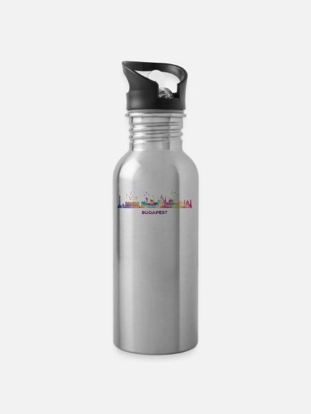 Budapester Skyline Budapest - Trinkflasche mit integriertem Trinkhalm - Lightsilver