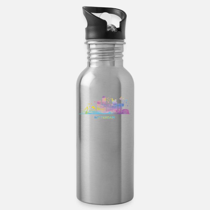 Rotterdam Skyline Rotterdam - Trinkflasche mit integriertem Trinkhalm - Lightsilver