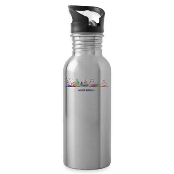 Amsterdam Skyline Amsterdam - Water bottle with straw - silver - Right