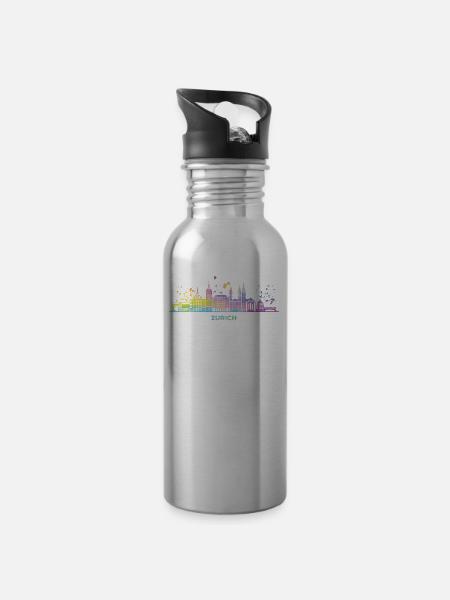 Zuricher Skyline Zurich - Trinkflasche mit integriertem Trinkhalm - Lightsilver