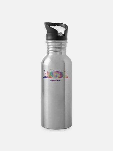 Birminghamer Skyline Birmingham - Trinkflasche mit integriertem Trinkhalm - Lightsilver