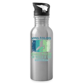 Wing Foil Wingsurfing Retro Foil Wing - Water bottle with straw - silver - Right