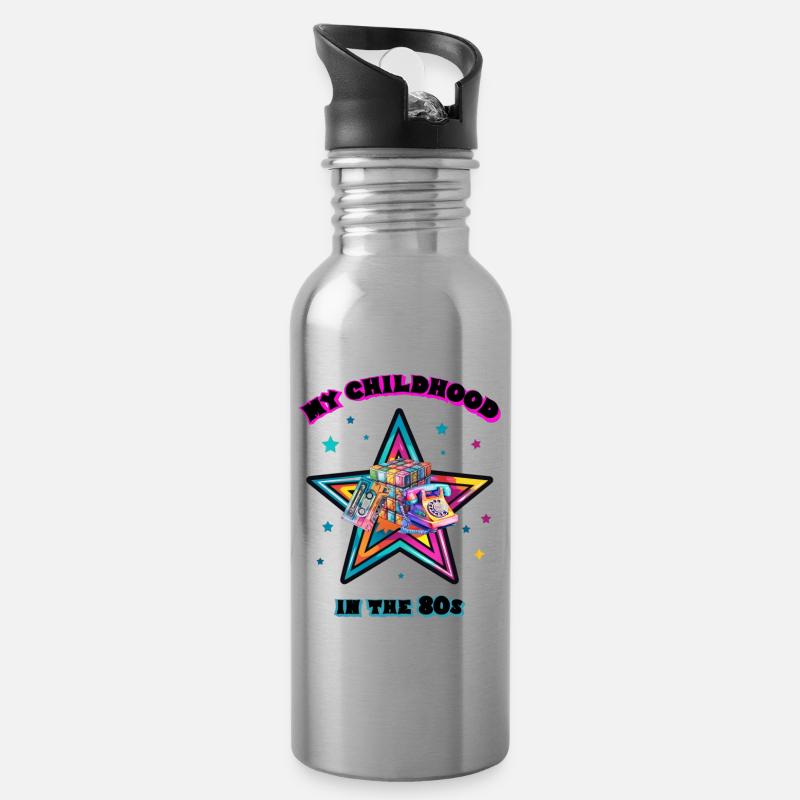 80s - Trinkflasche mit integriertem Trinkhalm - Lightsilver