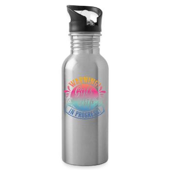 Warning Girls Trip In Progress - Trinkflasche mit integriertem Trinkhalm - Lightsilver - Rechts