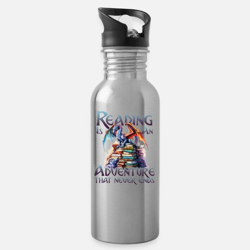 Lesen Ist Ein Abenteuer Bibliothek Lehrer - Trinkflasche mit integriertem Trinkhalm - Lightsilver