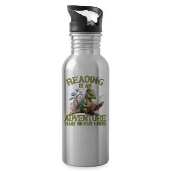Lesen Ist Ein Abenteuer Bibliothek Lehrer - Trinkflasche mit integriertem Trinkhalm - Lightsilver - Rechts