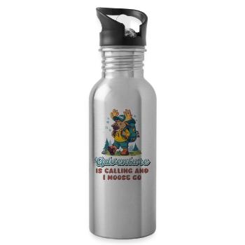 Adventure Is Calling Kids Cute Moose - Water bottle with straw - silver - Right