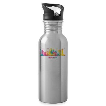 Bostonian Skyline Colorful Cityscape Boston - Water bottle with straw - silver - Right
