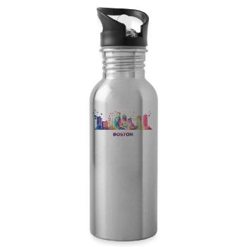 Bostonian Skyline Colorful Cityscape Boston - Water bottle with straw - silver - Right