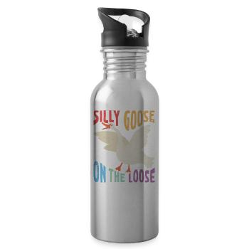 The stupid goose on the loose - Water bottle with straw - silver - Right