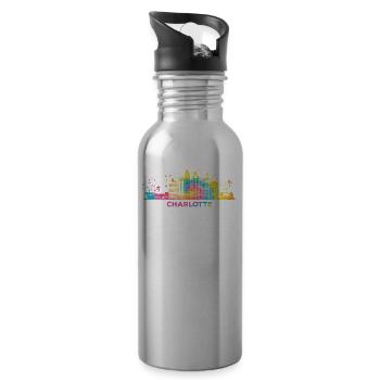 Charlottean's Skyline Charlotte - Water bottle with straw - silver - Right