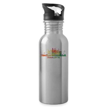 Charlottean's Skyline Charlotte - Water bottle with straw - silver - Right