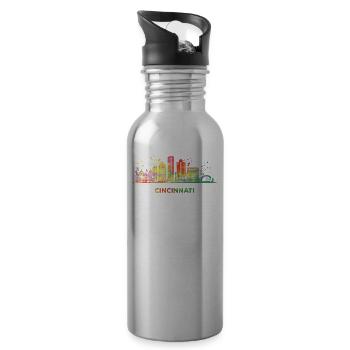 Cincinnatian Skyline Cincinnati - Water bottle with straw - silver - Right