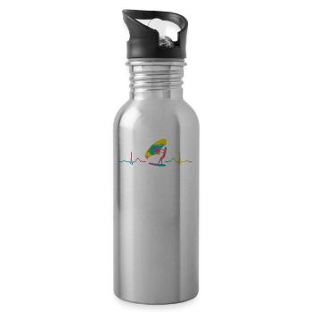 Flügel Surfer Wingsurfing Retro Folie Flügel - Trinkflasche mit integriertem Trinkhalm - Lightsilver - Rechts