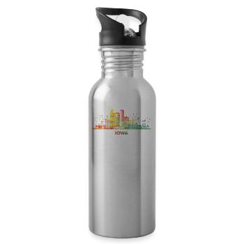 Iowan's Skyline Cityscape Iowa - Water bottle with straw - silver - Right