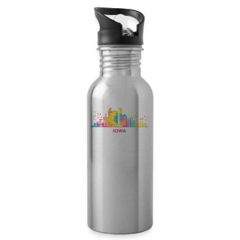 Iowan's Skyline Cityscape Iowa - Water bottle with straw - silver - Right