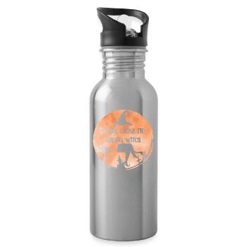 Krebs Hexe Pfirsich Gebärmutterkrebs - Trinkflasche mit integriertem Trinkhalm - Lightsilver - Rechts