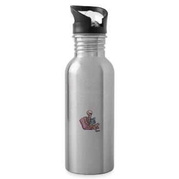I read skeleton after bedtime - Water bottle with straw - silver - Right