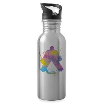 Eishockeyspieler Jungen Eishockey - Trinkflasche mit integriertem Trinkhalm - Lightsilver - Rechts
