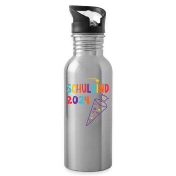 Start of school enrollment school child 2024 - Water bottle with straw - silver - Right