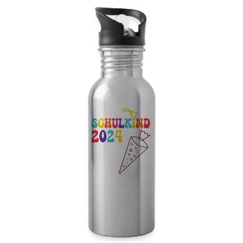 Start of school enrollment school child 2024 - Water bottle with straw - silver - Right