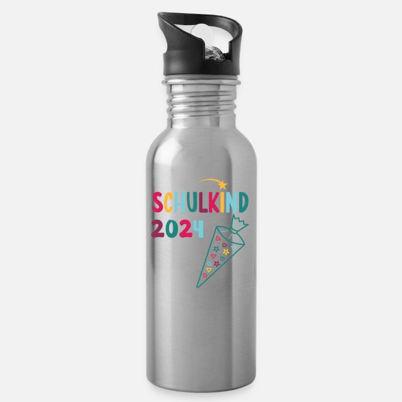 Schulanfang Einschulung Schulkind 2024 - Trinkflasche mit integriertem Trinkhalm - Lightsilver